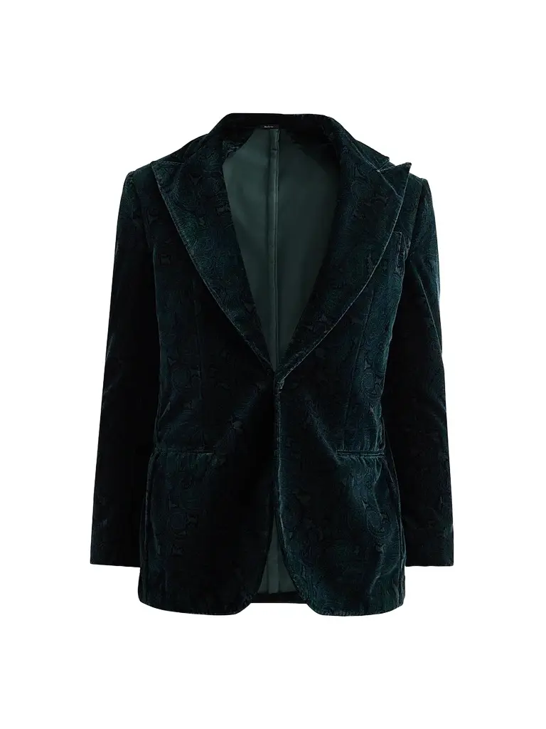 Sartorio Napoli Men's Paisley Velvet Single-Button Dinner Jacket - Dark Green | Image 1 Sartorio Napoli Men's Paisley Velvet Single-Button Dinner Jacket - Dark Green | Image 1