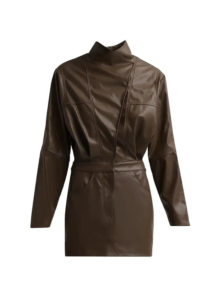 Ronny Kobo Women's Maddix Faux Leather Mini Dress - Dark Brown | Image 1 Ronny Kobo Women's Maddix Faux Leather Mini Dress - Dark Brown | Image 1