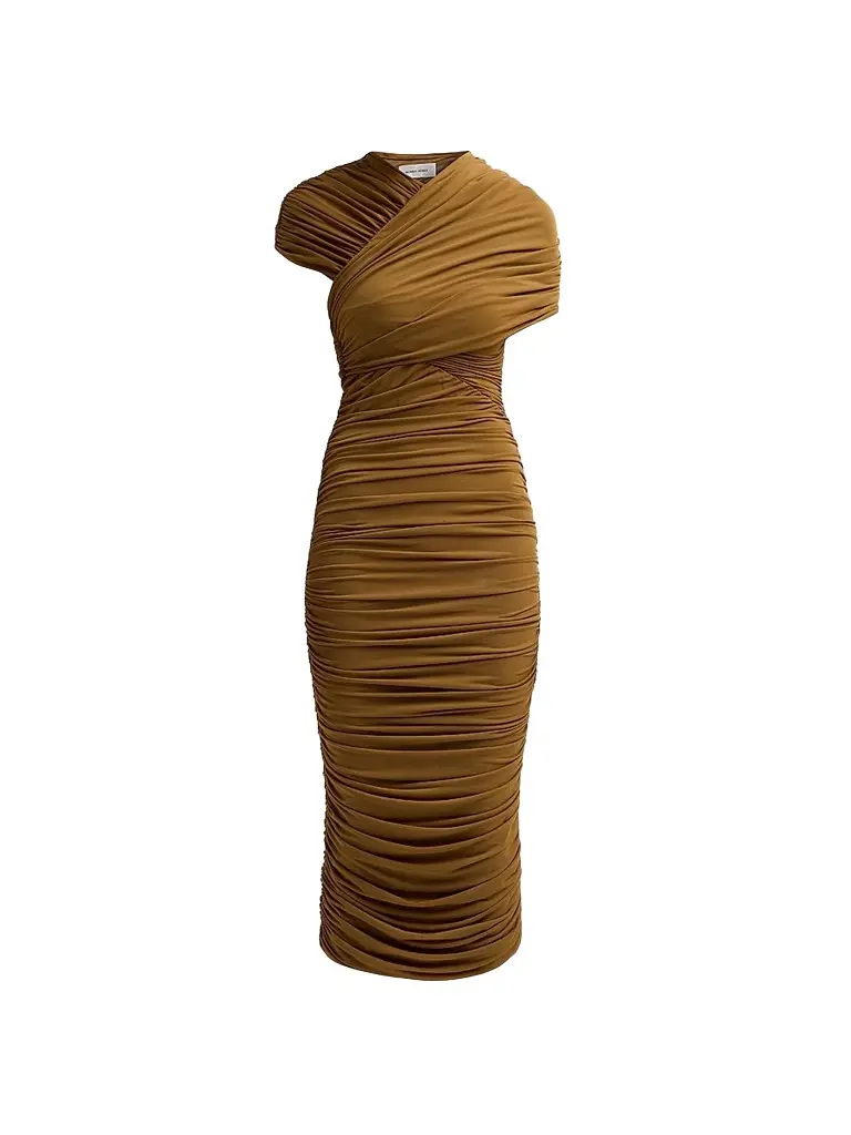 Ronny Kobo Women's Janel Ruched Midi Dress - Tapenade | Image 1 Ronny Kobo Women's Janel Ruched Midi Dress - Tapenade | Image 1
