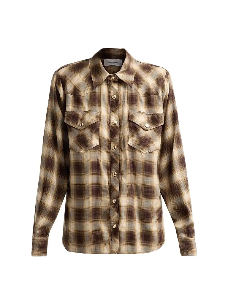 Ronny Kobo Women's Tatie Plaid Shirt - Brown Multi | Image 1 Ronny Kobo Women's Tatie Plaid Shirt - Brown Multi | Image 1