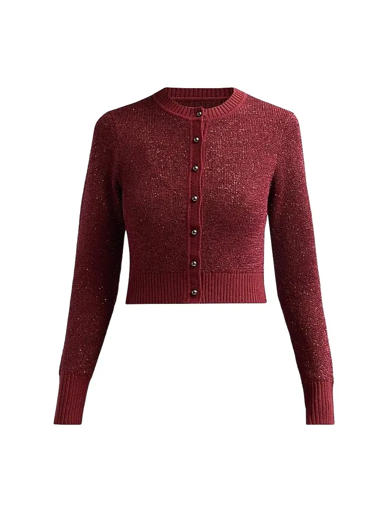 Toccin Women's Mollie Sequin Bouclé Cardigan - Oxblood | Image 1 Toccin Women's Mollie Sequin Bouclé Cardigan - Oxblood | Image 1