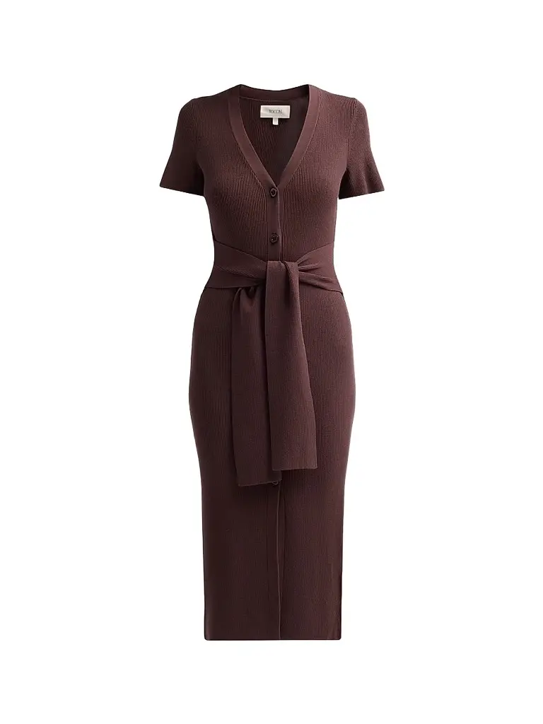 Toccin Women's Agnes Short-Sleeve Cardigan Midi Dress - Espresso | Image 1 Toccin Women's Agnes Short-Sleeve Cardigan Midi Dress - Espresso | Image 1