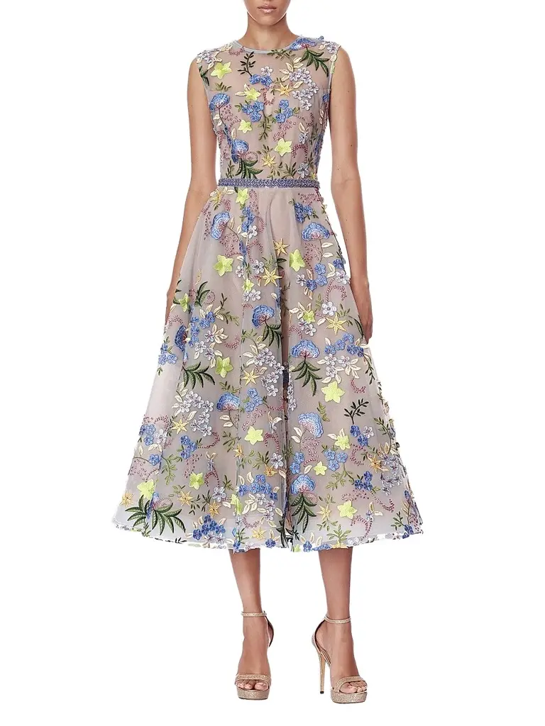 Bronx and Banco Women's Saba Blossom-Embroidered Midi Dress - Blue Multi | Image 1 Bronx and Banco Women's Saba Blossom-Embroidered Midi Dress - Blue Multi | Image 1