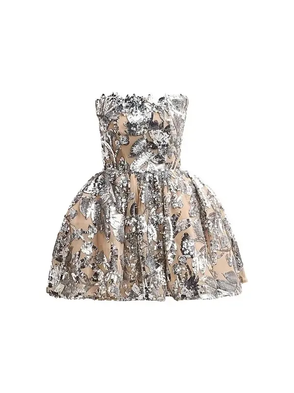 Bronx and Banco Women's Chloe Sequined Floral Strapless Mini Dress