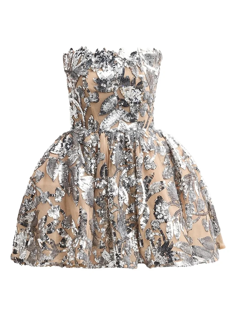 Women's Chloe Sequined Floral Strapless Mini Dress Women's Chloe Sequined Floral Strapless Mini Dress