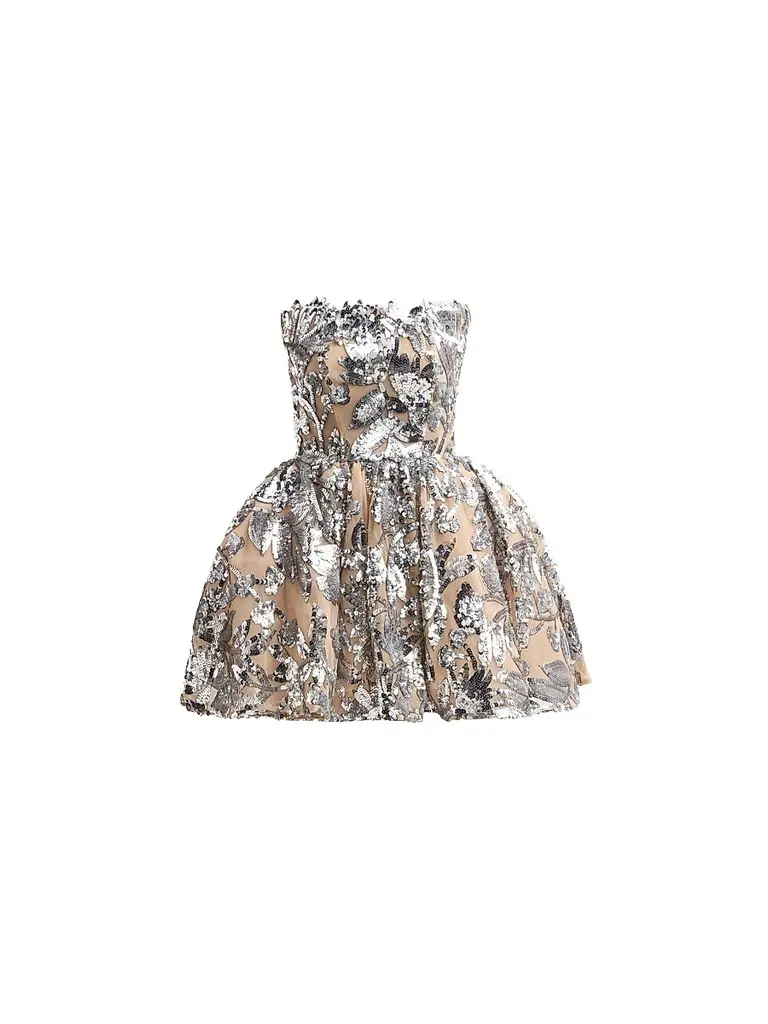 Bronx Banco Women's Chloe Sequined Floral Strapless Mini Dress - Dark Silver | Image 1 Bronx Banco Women's Chloe Sequined Floral Strapless Mini Dress - Dark Silver | Image 1
