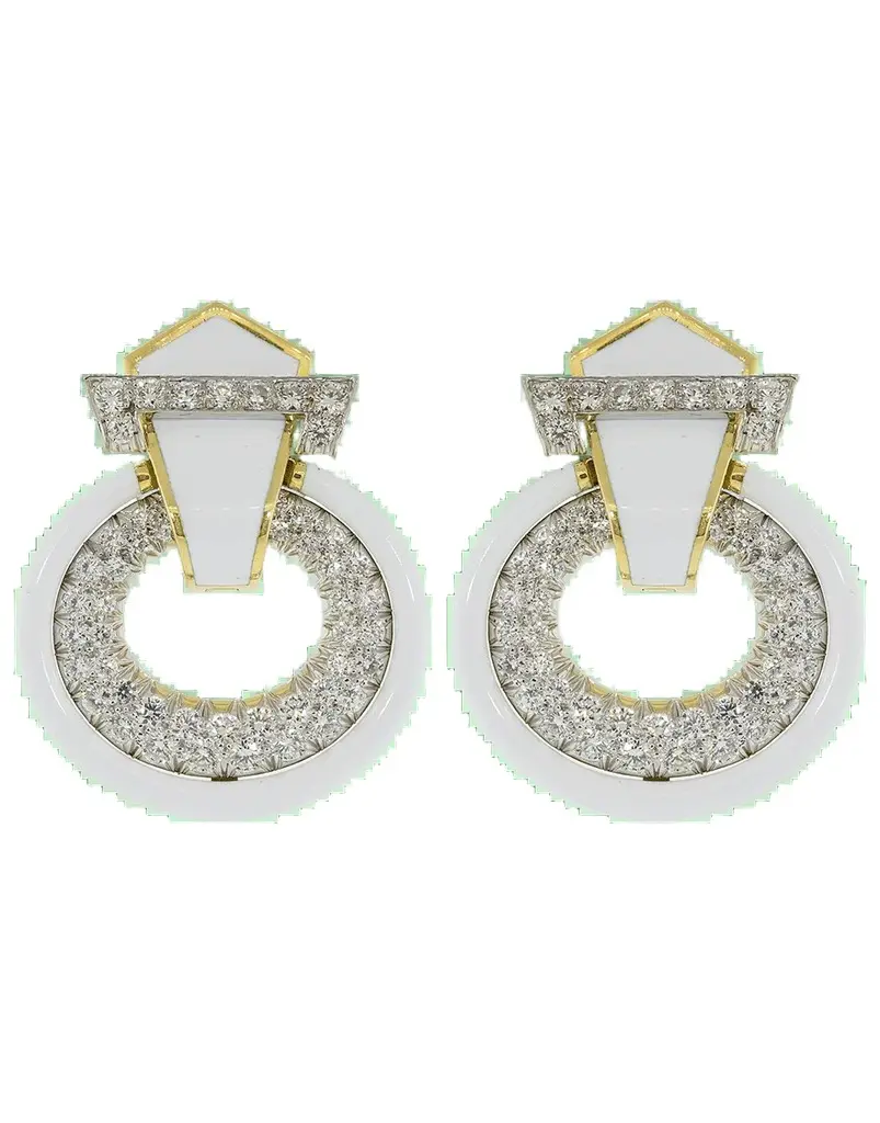 DAVID WEBB Diamond White Enamel Doorknocker Earrings | Image 1 DAVID WEBB Diamond White Enamel Doorknocker Earrings | Image 1