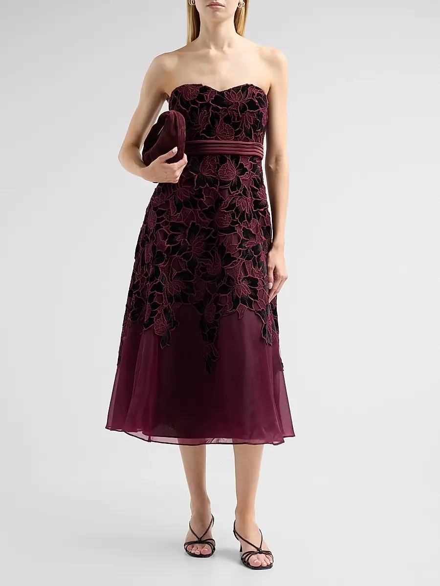 BADGLEY MISCHKA Women's Guipure Lace Velvet Cocktail Dress | Thumbnail 2