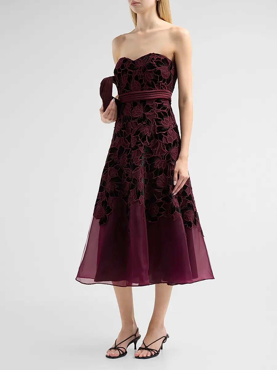 BADGLEY MISCHKA Women's Guipure Lace Velvet Cocktail Dress | Thumbnail 4