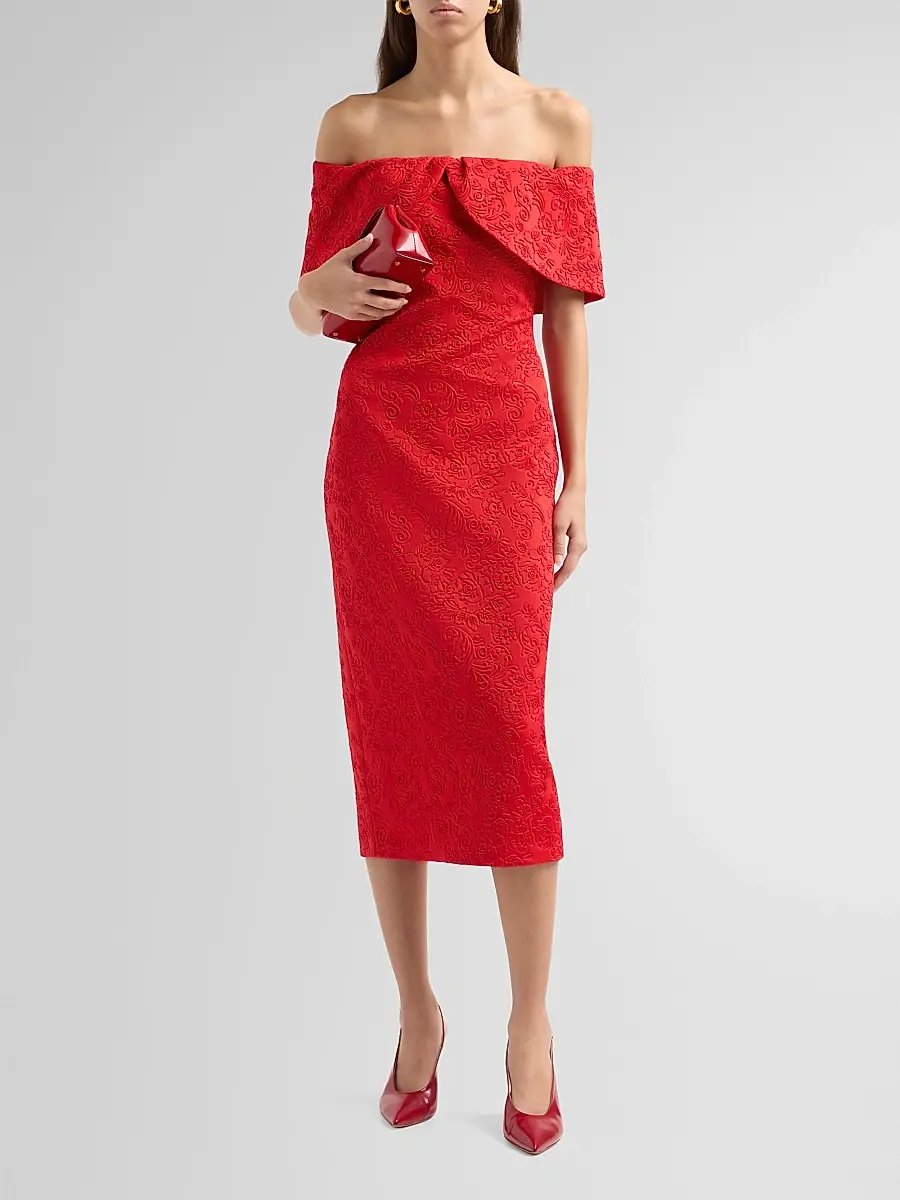 BADGLEY MISCHKA Women's Embossed Scuba Off-the-Shoulder Cocktail Dress | Thumbnail 2