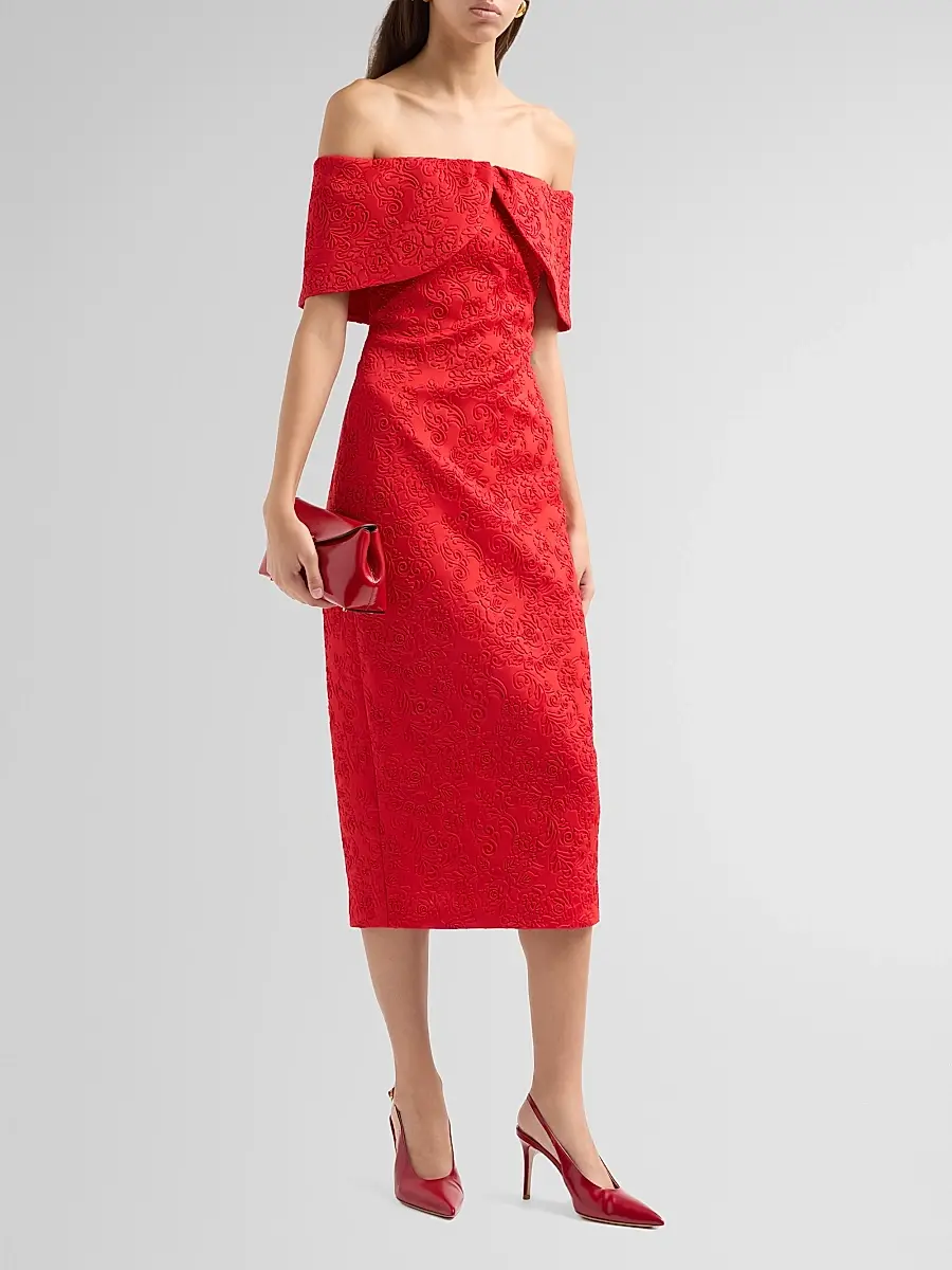 BADGLEY MISCHKA Women's Embossed Scuba Off-the-Shoulder Cocktail Dress | Thumbnail 4