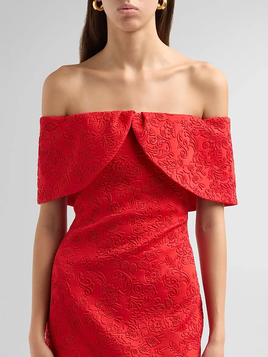 BADGLEY MISCHKA Women's Embossed Scuba Off-the-Shoulder Cocktail Dress | Thumbnail 5