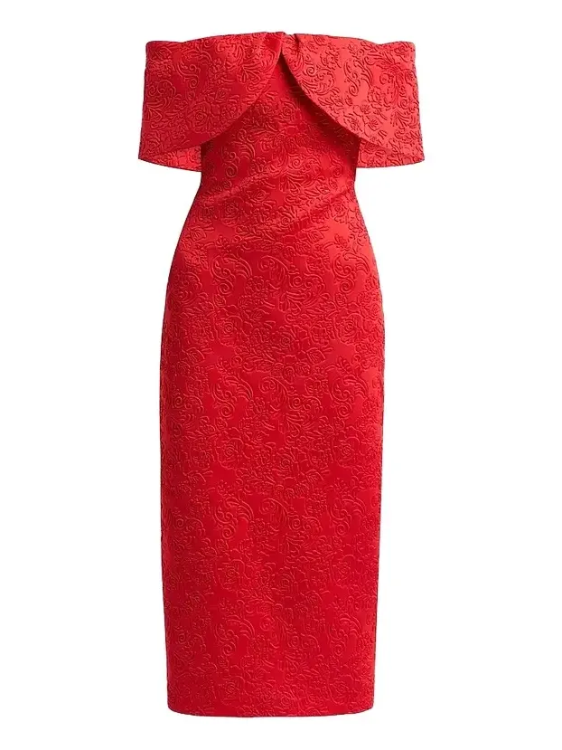 Women's Embossed Scuba Off-the-Shoulder Cocktail Dress