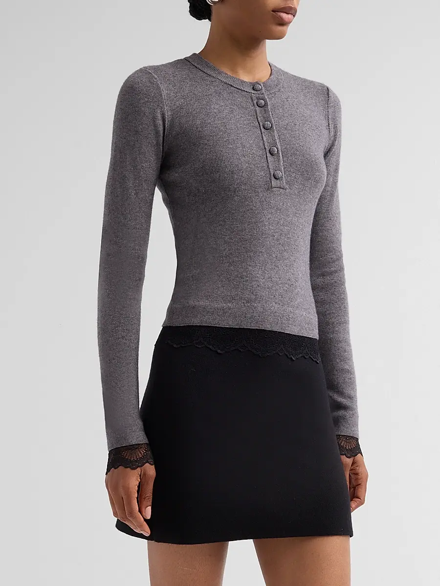 Generation Love Women's Olivia Lace-Trim Henley Sweater | Thumbnail 4 Generation Love Women's Olivia Lace-Trim Henley Sweater | Thumbnail 4