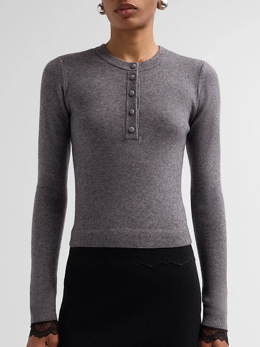 Generation Love Women's Olivia Lace-Trim Henley Sweater | Thumbnail 5 Generation Love Women's Olivia Lace-Trim Henley Sweater | Thumbnail 5