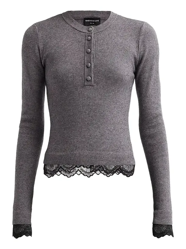 Women's Olivia Lace-Trim Henley Sweater