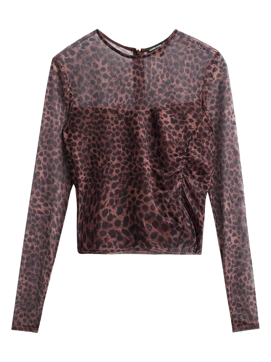 Generation Love Women's Vivi Leopard-Print Mesh Top