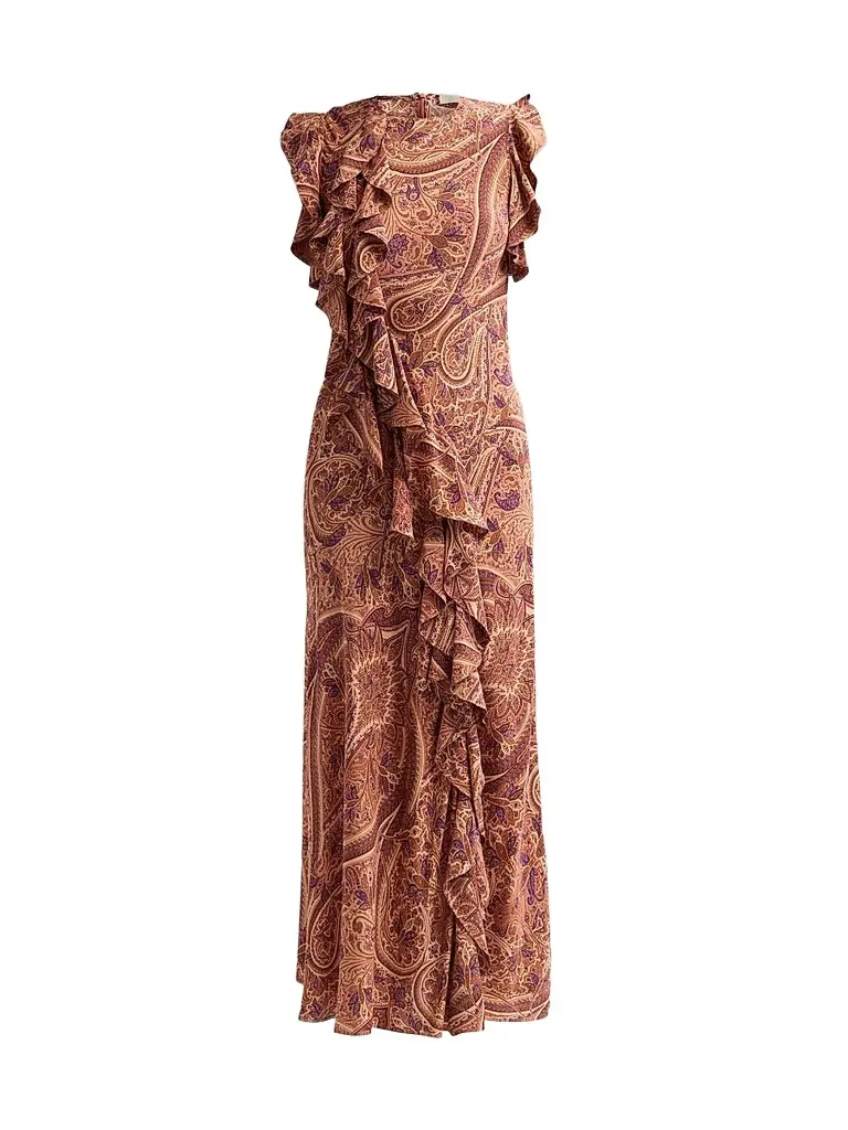 Ulla Johnson Women's Ameline Ruffled Paisley Silk Midi Dress - Rosette | Image 1 Ulla Johnson Women's Ameline Ruffled Paisley Silk Midi Dress - Rosette | Image 1