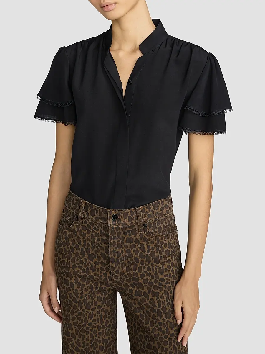 Frame Women's Arcadia Silk Short-Sleeve Top | Thumbnail 2 Frame Women's Arcadia Silk Short-Sleeve Top | Thumbnail 2