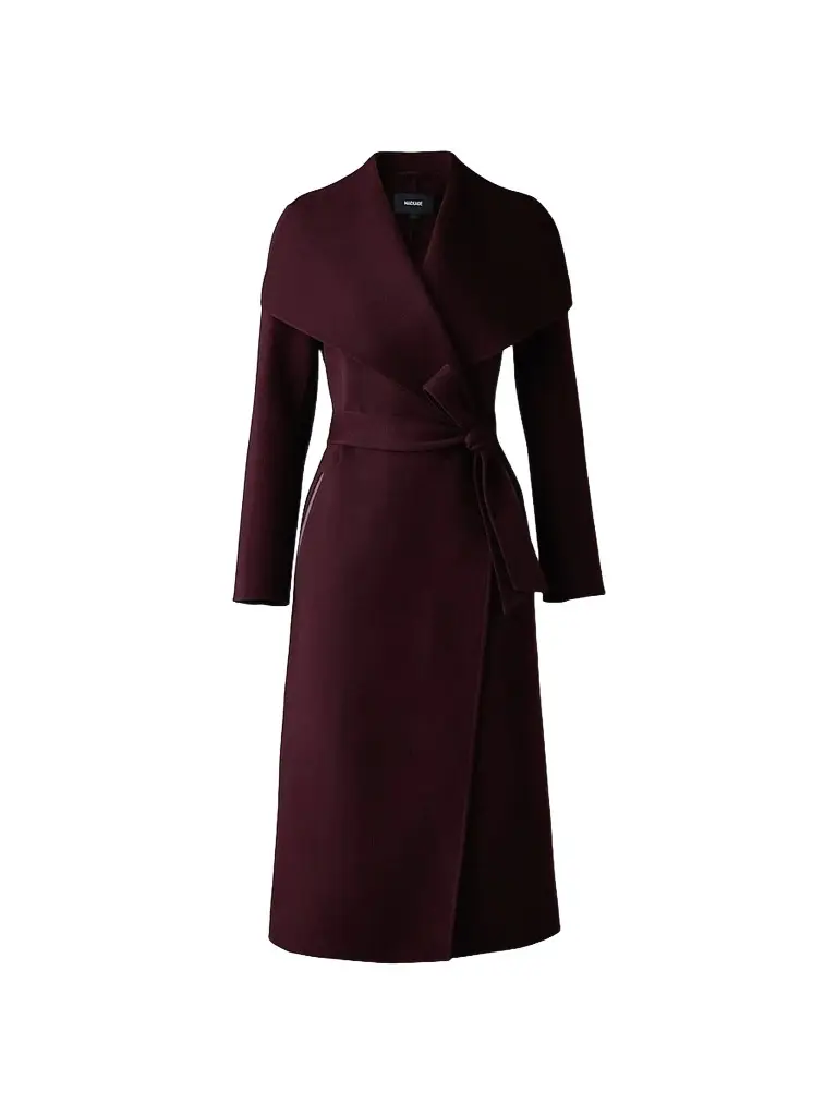 Mackage Women's Belted Light Wool Coat - Garnet - Size XL | Image 1 Mackage Women's Belted Light Wool Coat - Garnet - Size XL | Image 1