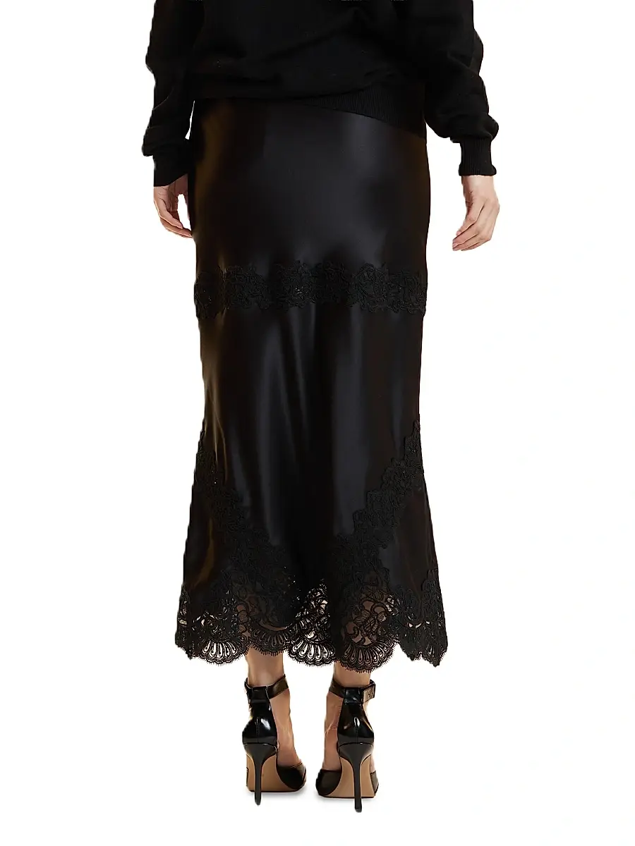 CYNTHIA ROWLEY Women's Satin Lace-Trim Midi-Skirt | Thumbnail 3 CYNTHIA ROWLEY Women's Satin Lace-Trim Midi-Skirt | Thumbnail 3