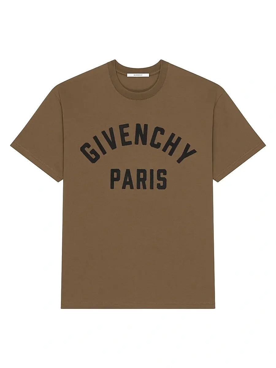 Givenchy Men's Paris T-Shirt in Cotton - Army Beige | Image 1 Givenchy Men's Paris T-Shirt in Cotton - Army Beige | Image 1