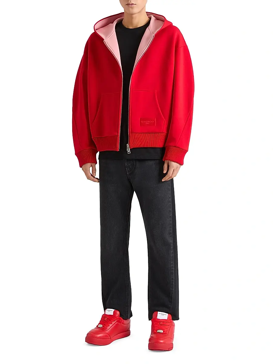 Givenchy Men's Couture Seam Zipped Hoodie in Scuba - Red Pink | Thumbnail 2 Givenchy Men's Couture Seam Zipped Hoodie in Scuba - Red Pink | Thumbnail 2