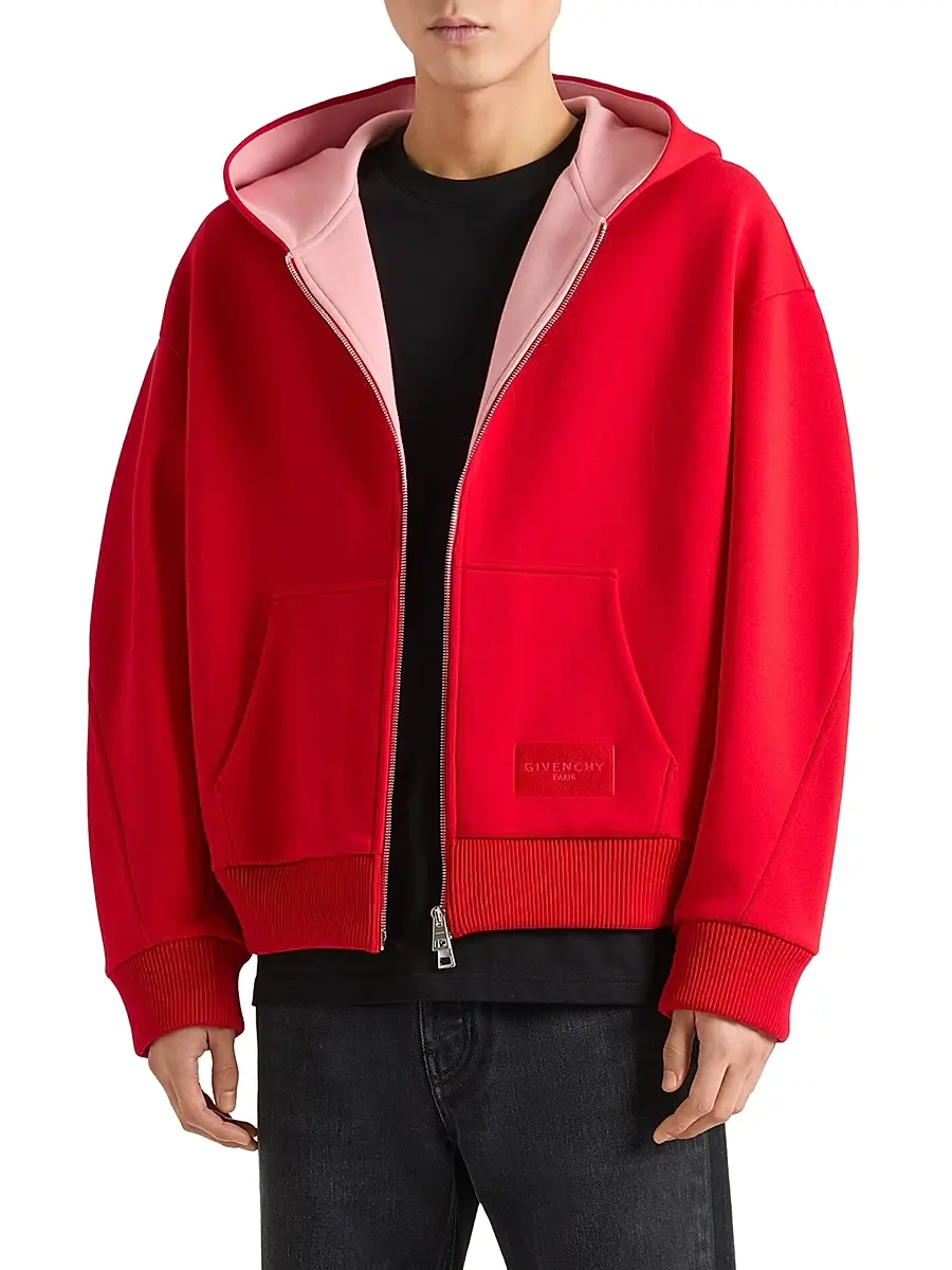 Givenchy Men's Couture Seam Zipped Hoodie in Scuba - Red Pink | Thumbnail 4 Givenchy Men's Couture Seam Zipped Hoodie in Scuba - Red Pink | Thumbnail 4