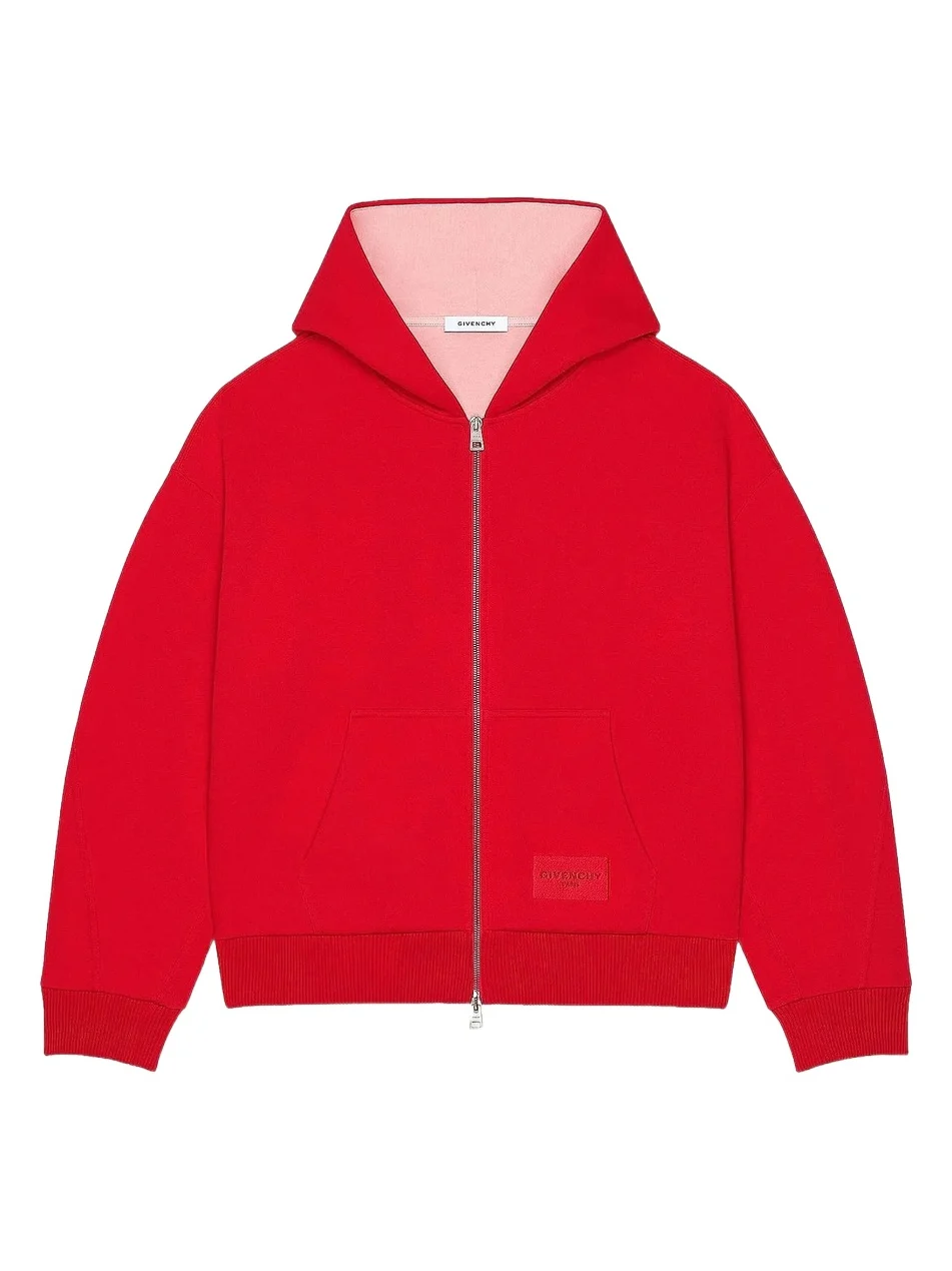 Men's Couture Seam Zipped Hoodie in Scuba - Red Pink Men's Couture Seam Zipped Hoodie in Scuba - Red Pink