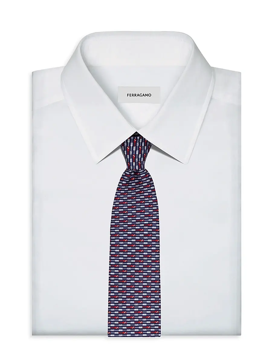 Ferragamo Men's Oar Print Silk Tie | Thumbnail 2 Ferragamo Men's Oar Print Silk Tie | Thumbnail 2