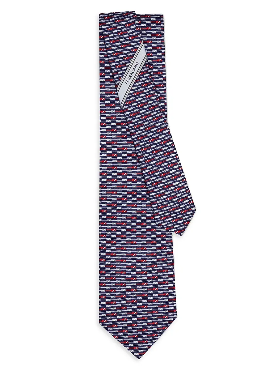 Ferragamo Men's Oar Print Silk Tie | Thumbnail 3 Ferragamo Men's Oar Print Silk Tie | Thumbnail 3