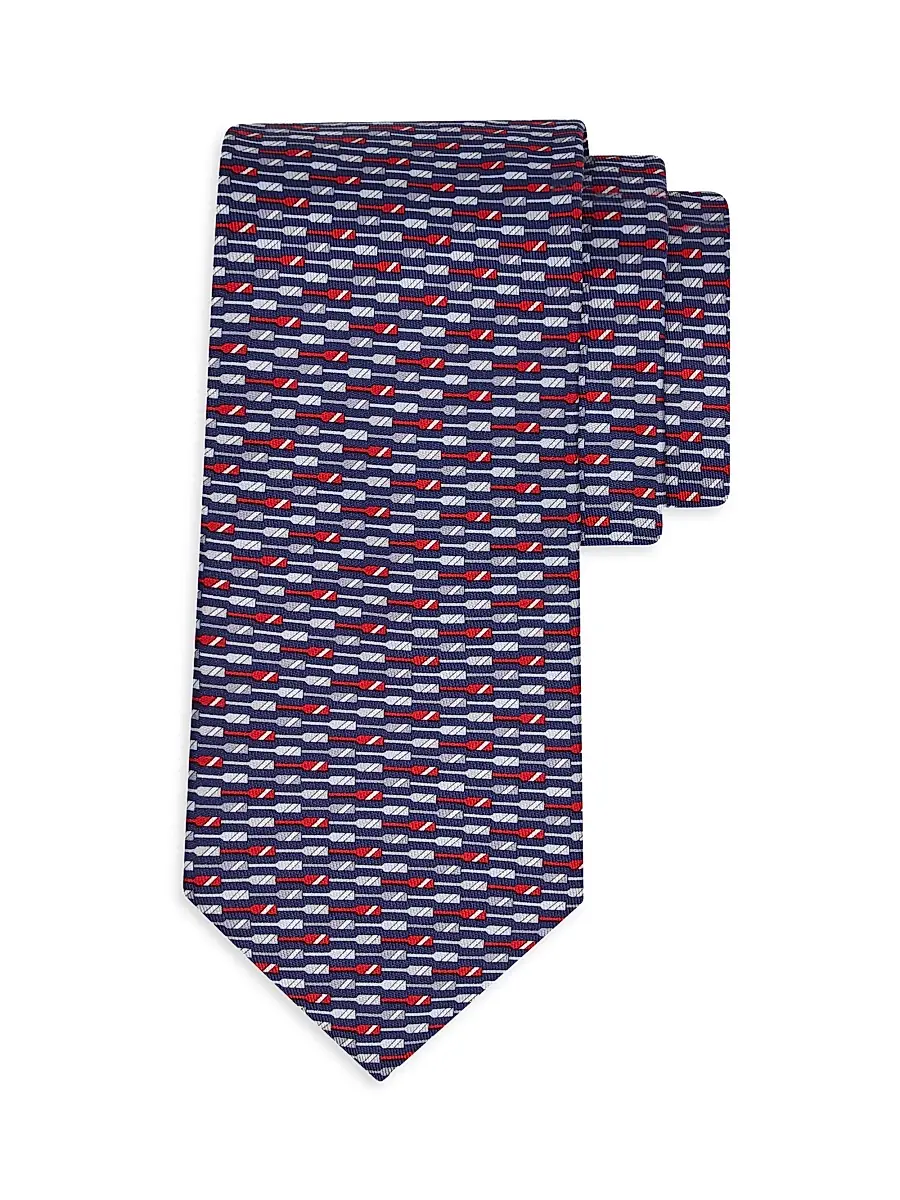 Ferragamo Men's Oar Print Silk Tie - Blue Scuro Rosso | Image 1 Ferragamo Men's Oar Print Silk Tie - Blue Scuro Rosso | Image 1