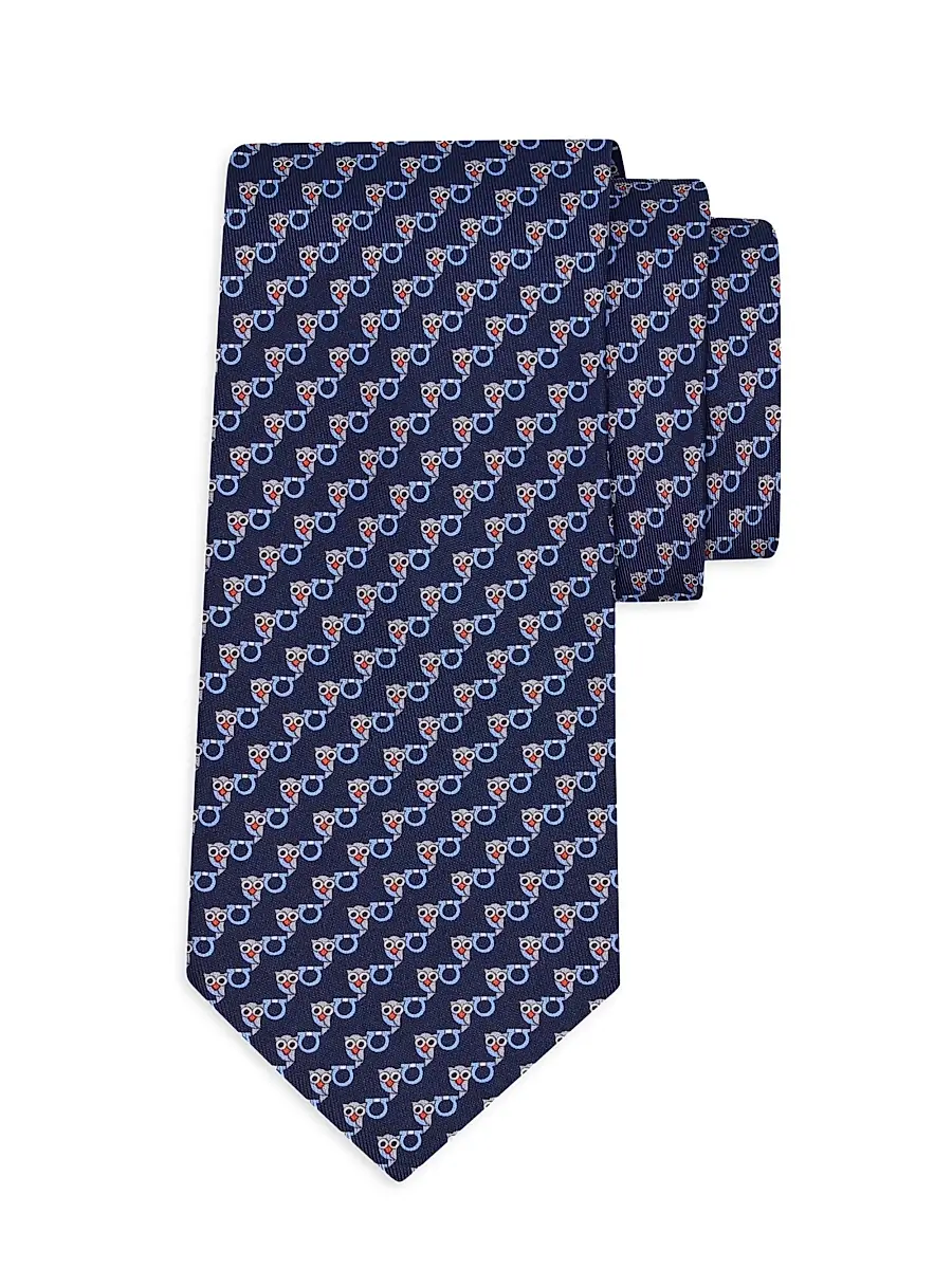 Ferragamo Men's Owl Gancio Silk Tie - Navy | Image 1 Ferragamo Men's Owl Gancio Silk Tie - Navy | Image 1