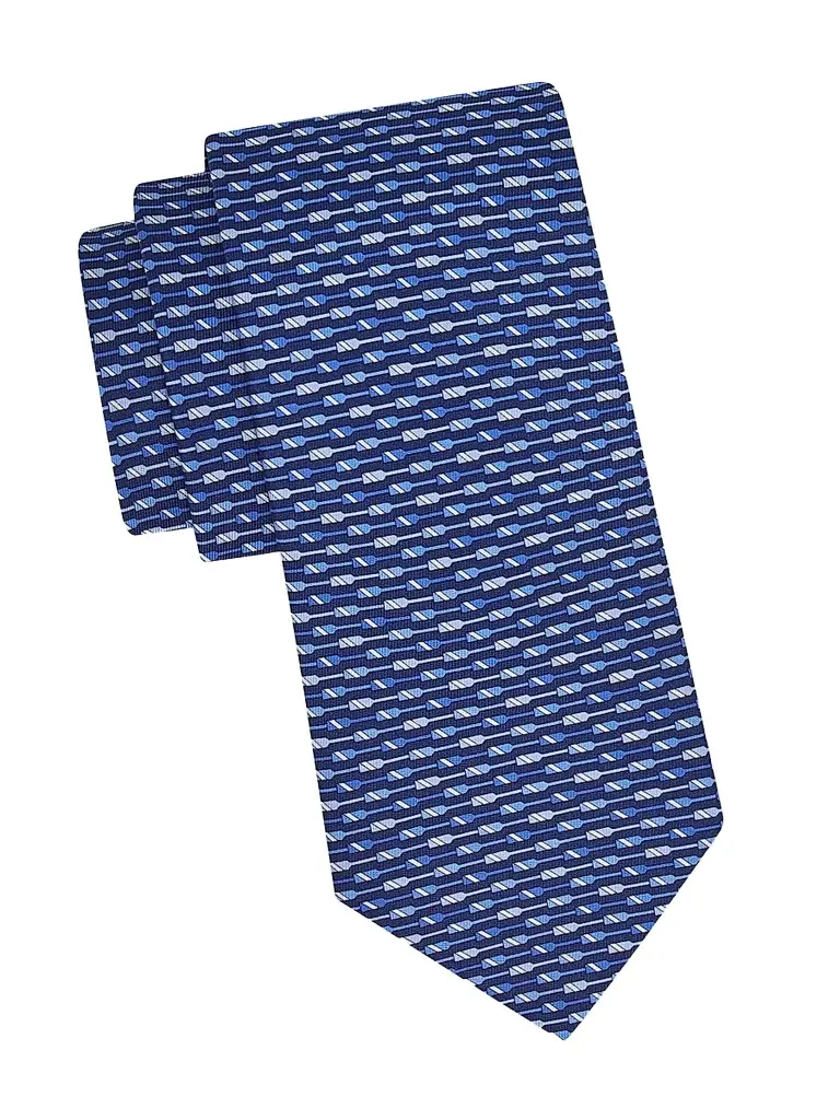 Ferragamo Men's Oar Print Silk Tie - Navy | Image 1 Ferragamo Men's Oar Print Silk Tie - Navy | Image 1