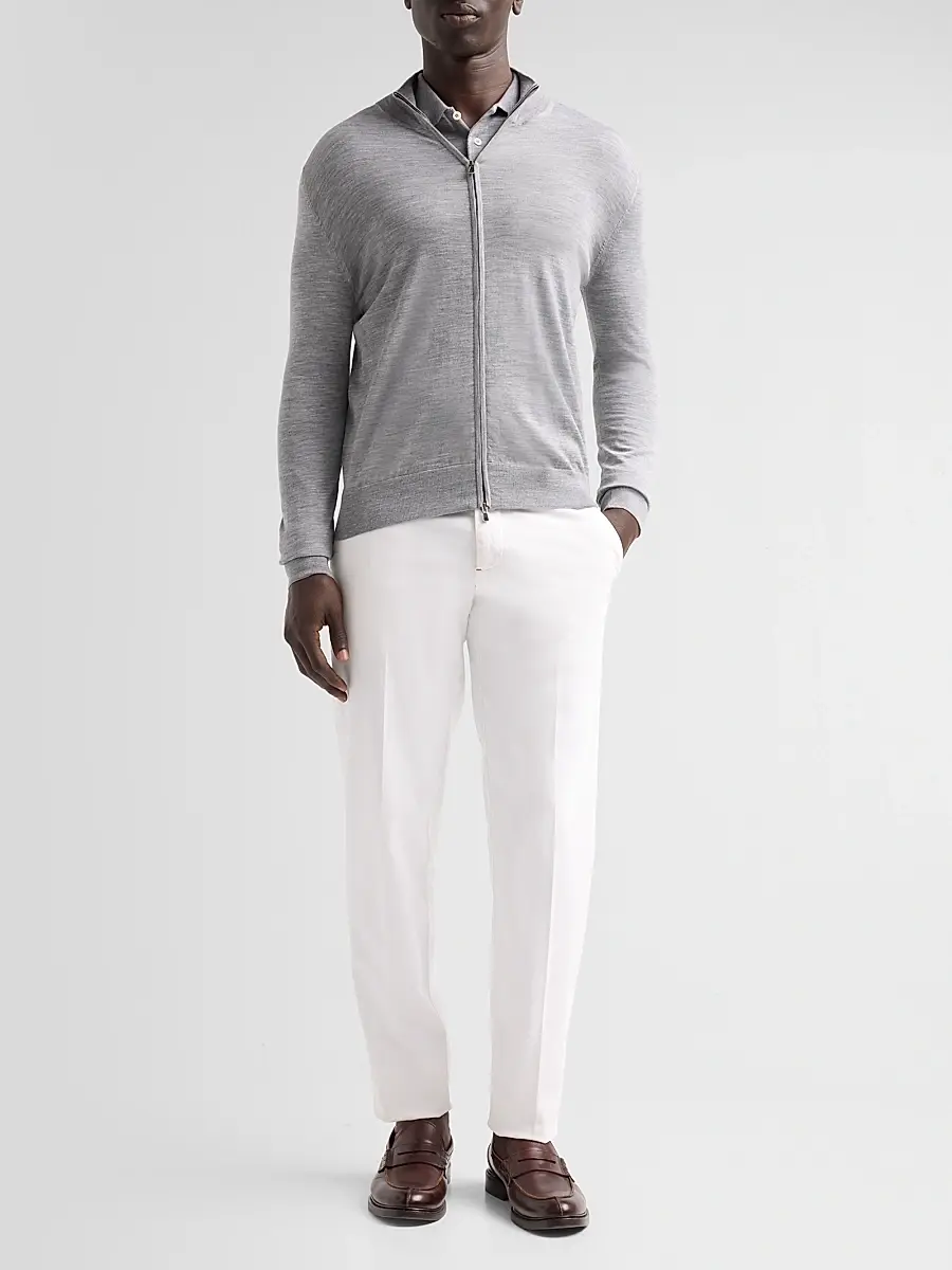 Isaia Men's Filo Corallo Wool Zip-Up Sweater | Thumbnail 2 Isaia Men's Filo Corallo Wool Zip-Up Sweater | Thumbnail 2