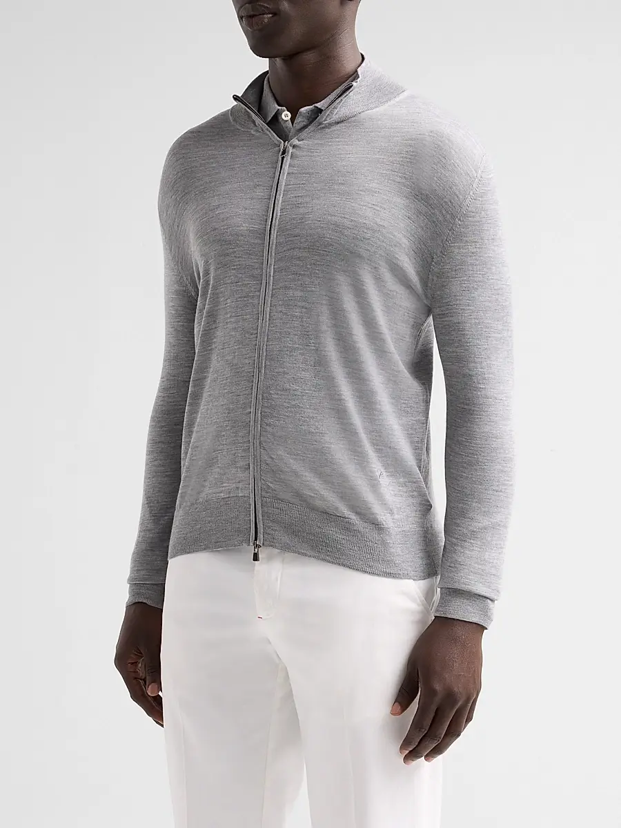 Isaia Men's Filo Corallo Wool Zip-Up Sweater | Thumbnail 4 Isaia Men's Filo Corallo Wool Zip-Up Sweater | Thumbnail 4