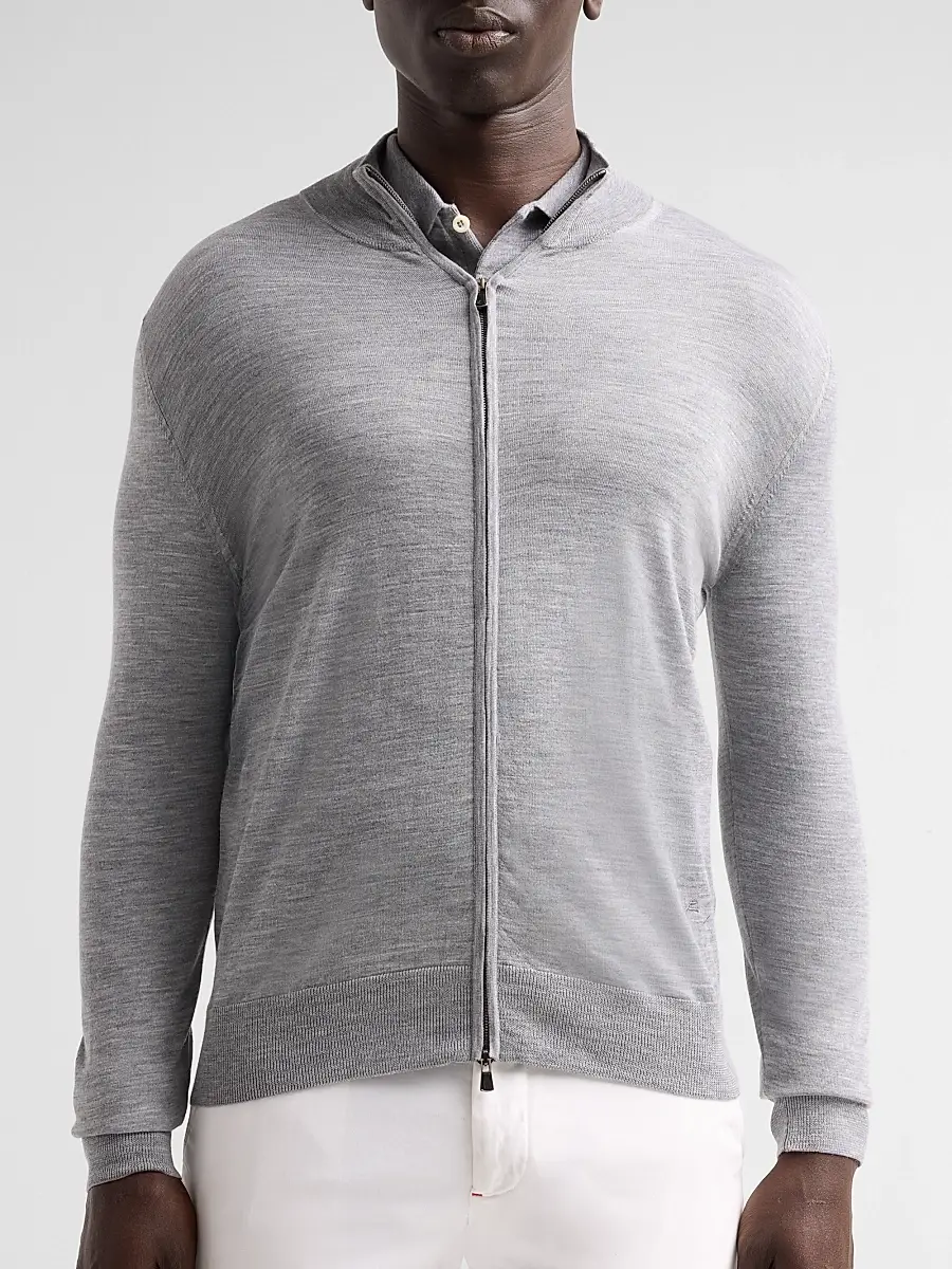 Isaia Men's Filo Corallo Wool Zip-Up Sweater | Thumbnail 5 Isaia Men's Filo Corallo Wool Zip-Up Sweater | Thumbnail 5