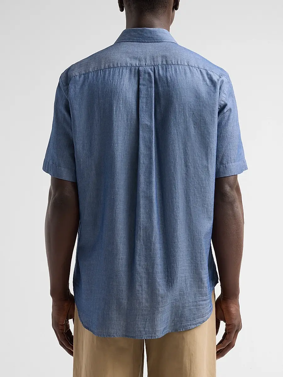 Emporio Armani Men's Solid Chambray Short-Sleeve Sport Shirt | Thumbnail 3 Emporio Armani Men's Solid Chambray Short-Sleeve Sport Shirt | Thumbnail 3