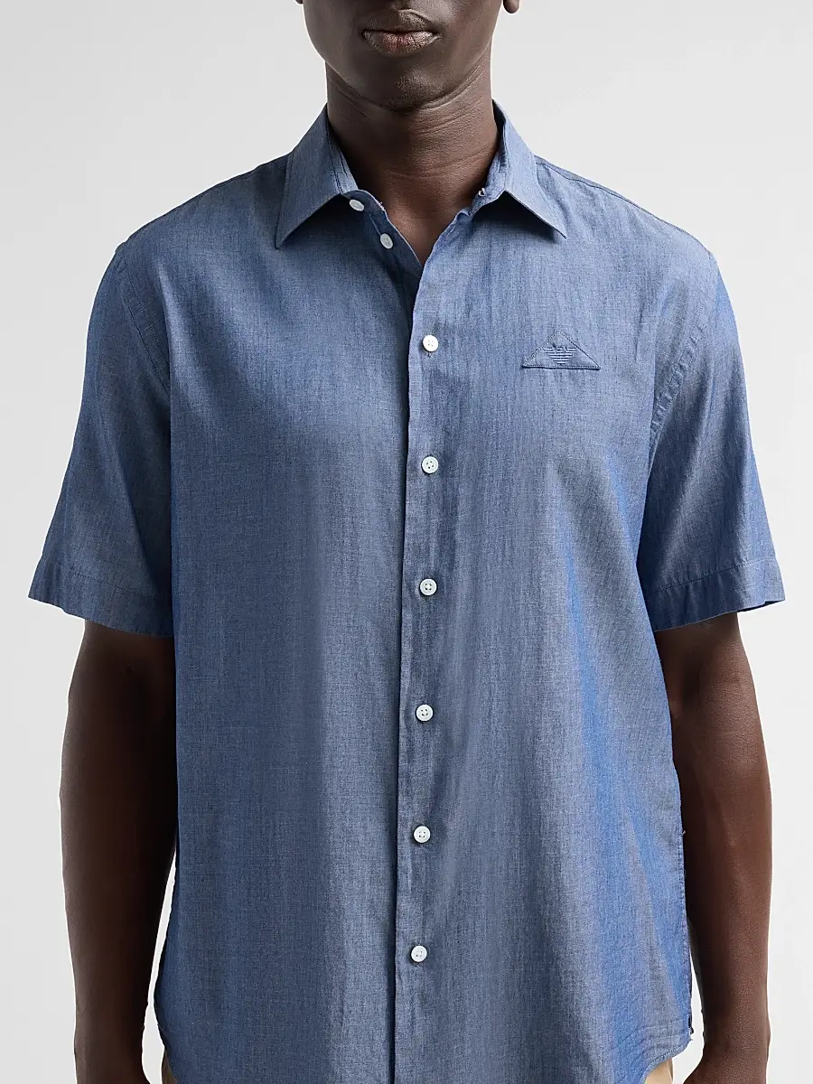 Emporio Armani Men's Solid Chambray Short-Sleeve Sport Shirt | Thumbnail 5 Emporio Armani Men's Solid Chambray Short-Sleeve Sport Shirt | Thumbnail 5
