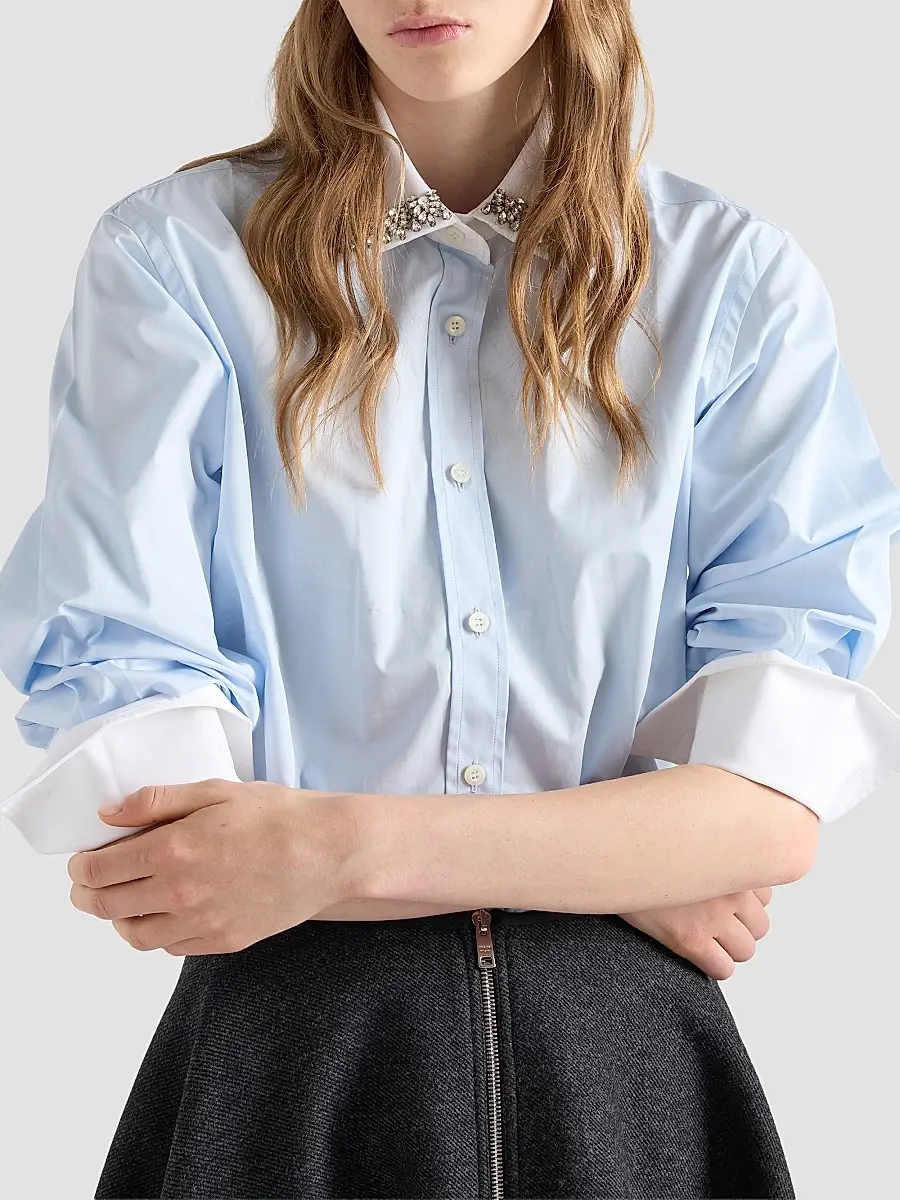 Prada Women's Embroidered Poplin Shirt | Thumbnail 3 Prada Women's Embroidered Poplin Shirt | Thumbnail 3