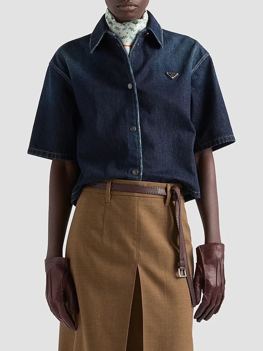 Prada Women's Short-Sleeved Denim Shirt | Thumbnail 2 Prada Women's Short-Sleeved Denim Shirt | Thumbnail 2