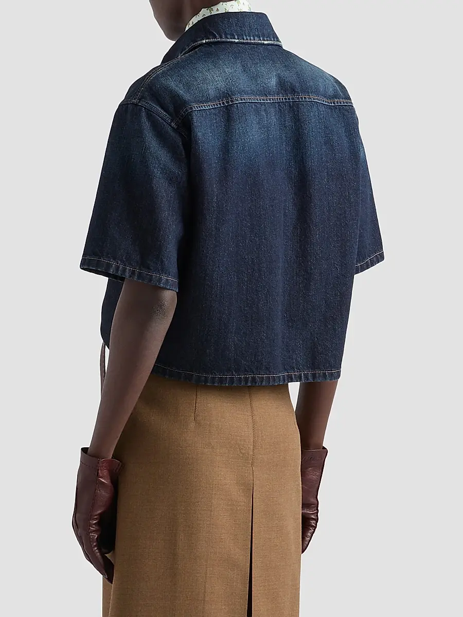 Prada Women's Short-Sleeved Denim Shirt | Thumbnail 3 Prada Women's Short-Sleeved Denim Shirt | Thumbnail 3