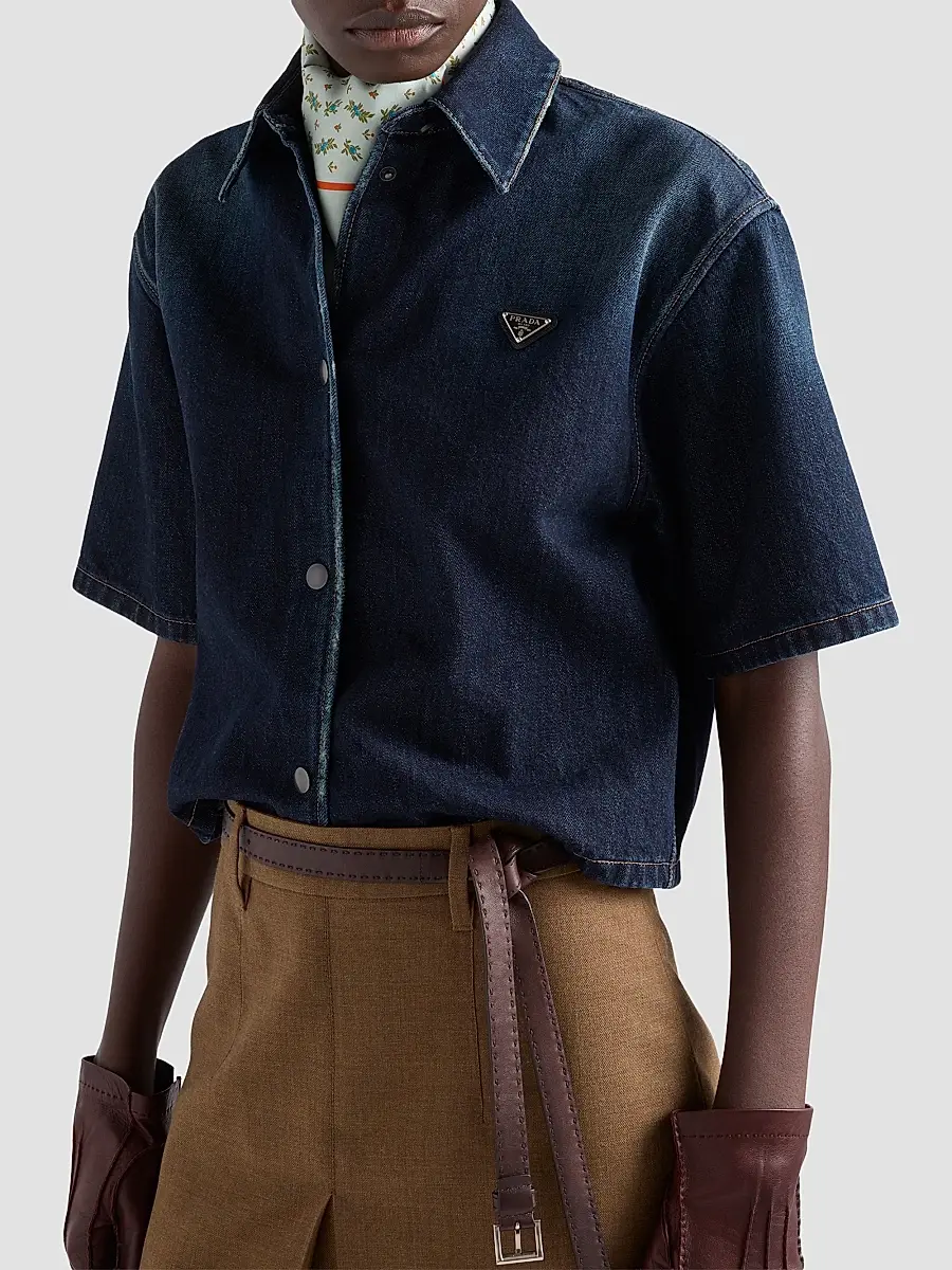 Prada Women's Short-Sleeved Denim Shirt | Thumbnail 6 Prada Women's Short-Sleeved Denim Shirt | Thumbnail 6