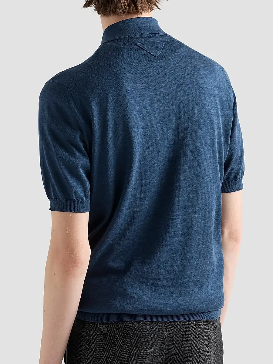 Prada Men's Silk and Cotton Polo Shirt | Thumbnail 3 Prada Men's Silk and Cotton Polo Shirt | Thumbnail 3