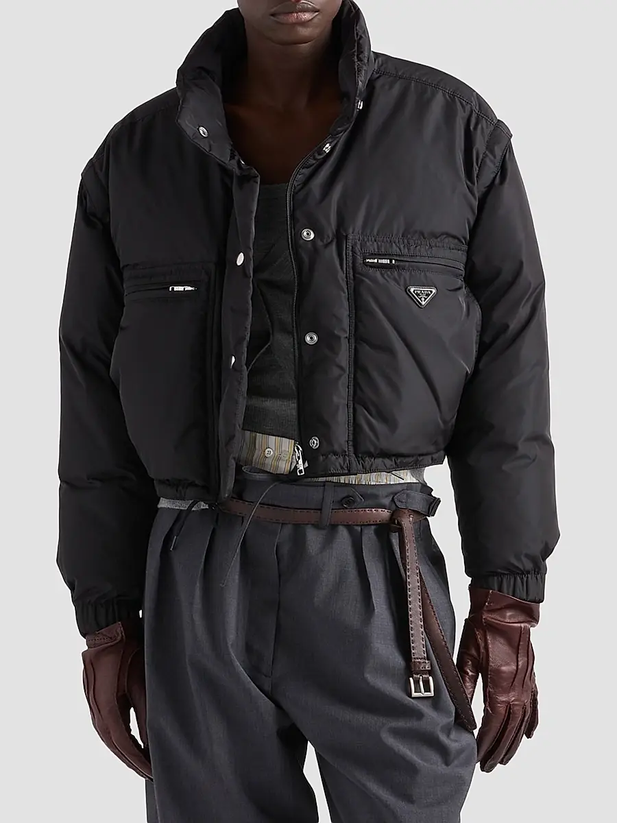 Prada Women's Lightweight Nylon Cropped Down Jacket | Thumbnail 2 Prada Women's Lightweight Nylon Cropped Down Jacket | Thumbnail 2