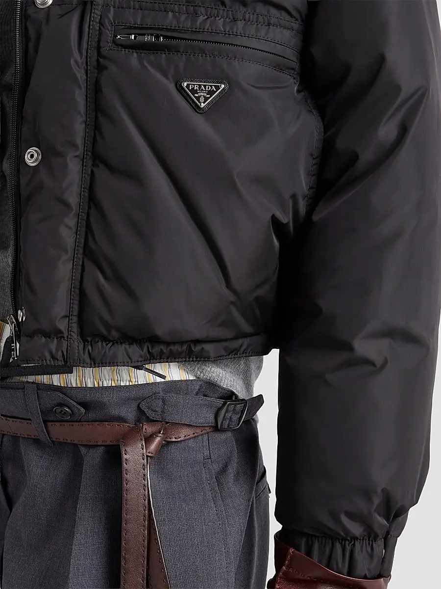 Prada Women's Lightweight Nylon Cropped Down Jacket | Thumbnail 4 Prada Women's Lightweight Nylon Cropped Down Jacket | Thumbnail 4