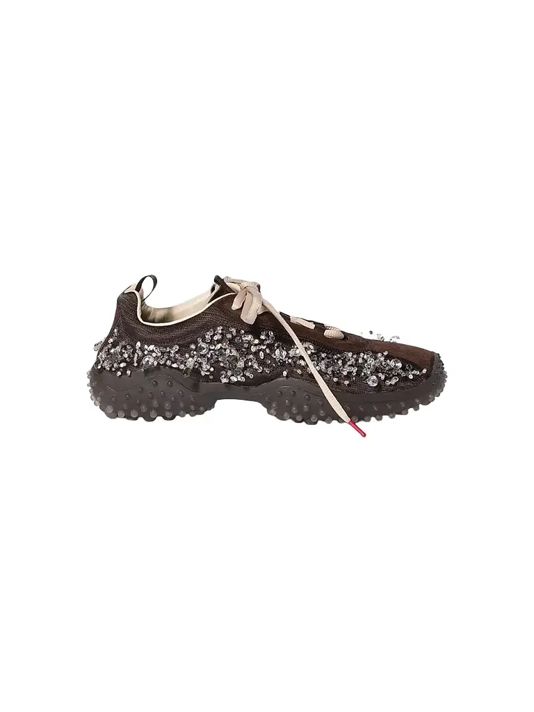 Miu Miu Women's Bubble Embroidered Technical Fabric and Suede Sneakers - Brown - Size 6 | Image 1 Miu Miu Women's Bubble Embroidered Technical Fabric and Suede Sneakers - Brown - Size 6 | Image 1