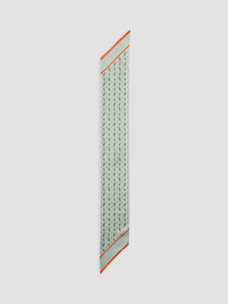 Prada Women's Printed Silk Twill Skinny Scarf | Thumbnail 2 Prada Women's Printed Silk Twill Skinny Scarf | Thumbnail 2