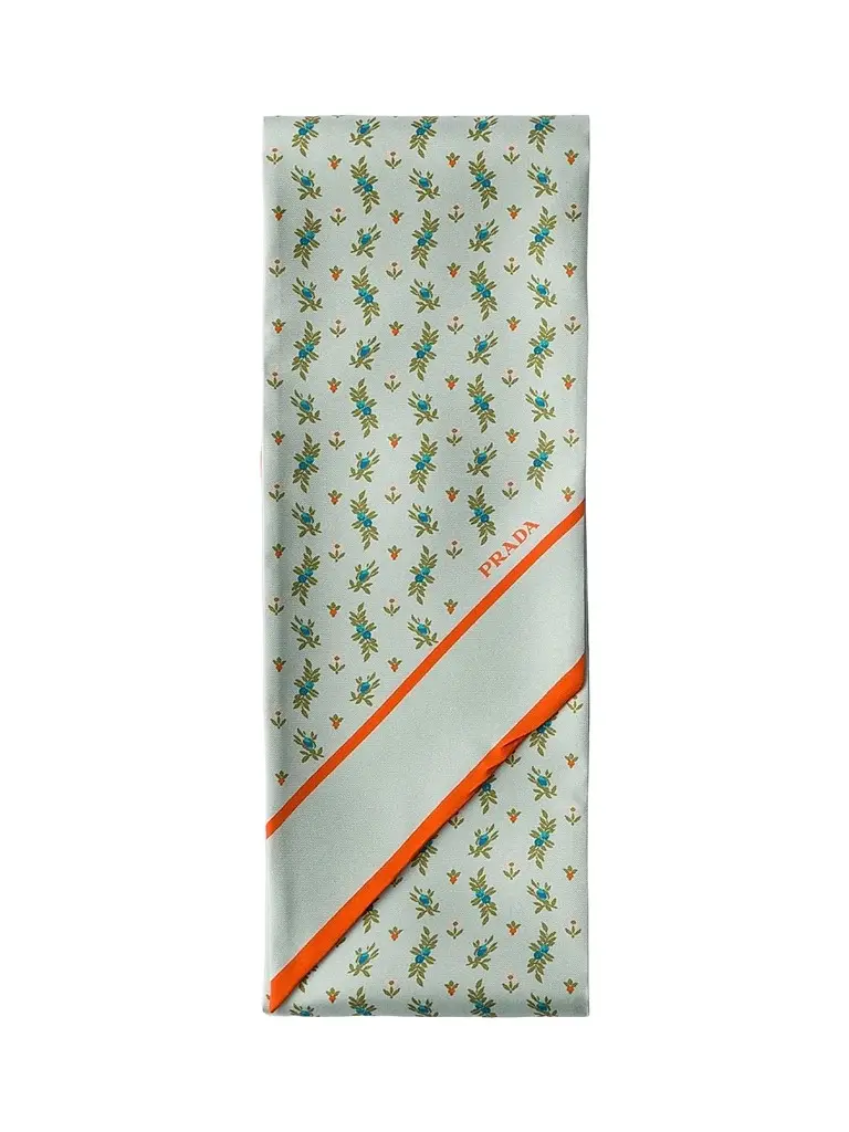 Prada Women's Printed Silk Twill Skinny Scarf | Image 1 Prada Women's Printed Silk Twill Skinny Scarf | Image 1