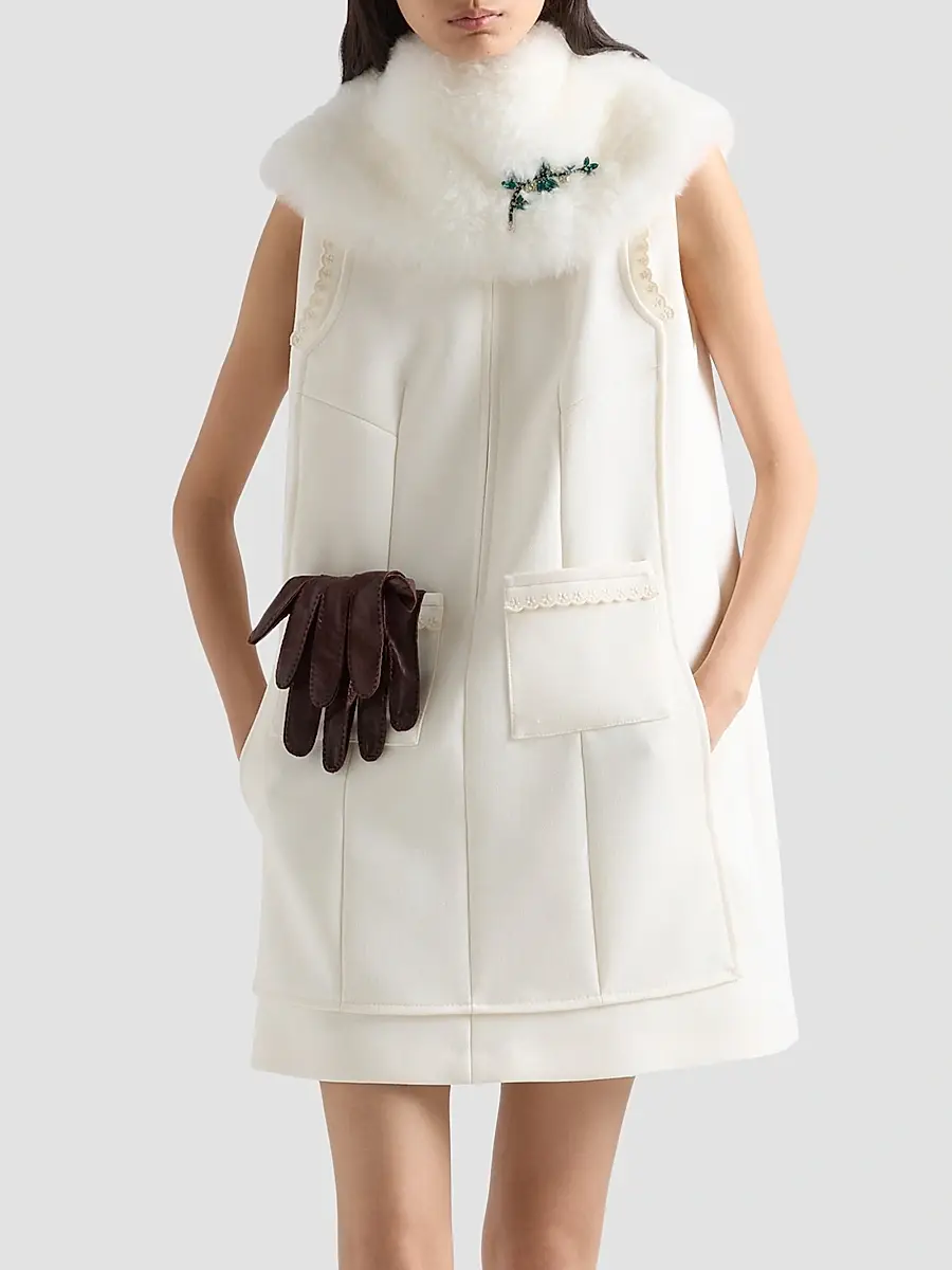 Prada Women's Embroidered Natté Fabric Mini Dress | Thumbnail 2 Prada Women's Embroidered Natté Fabric Mini Dress | Thumbnail 2